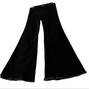 Free People Pull on Black Flare Jeans Raw Hem Stretch Denim Boho Sz 28